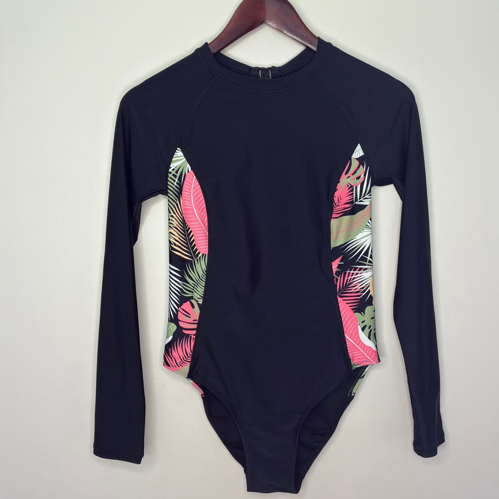 🌴 Rip Zone Long Sleeve One-Piece Swimsuit – Tropical Panels – Women’s (no size)